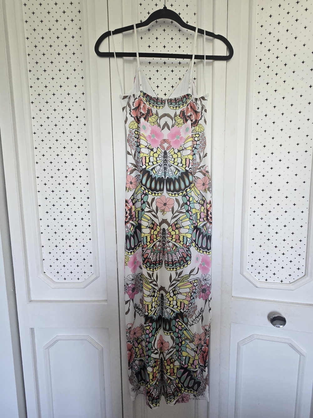 AFRM White Maxi Dress with Multi-Color Butterfly & Floral Print - Picture 2 of 2
